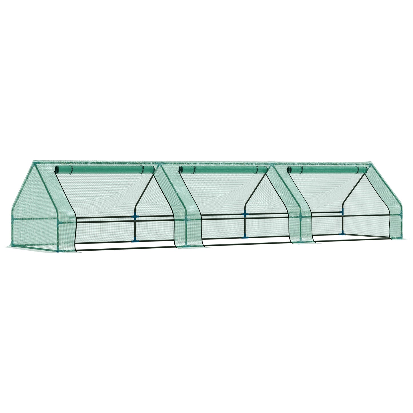 Mini Waterproof Plant Greenhouse with 3 Roll-Up Entrances, Steel & PE, 400x100x80 cm, Green