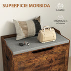 103L Multifunctional Storage Bench in Wood with Grey Fabric Cushion, 75x40x56 cm