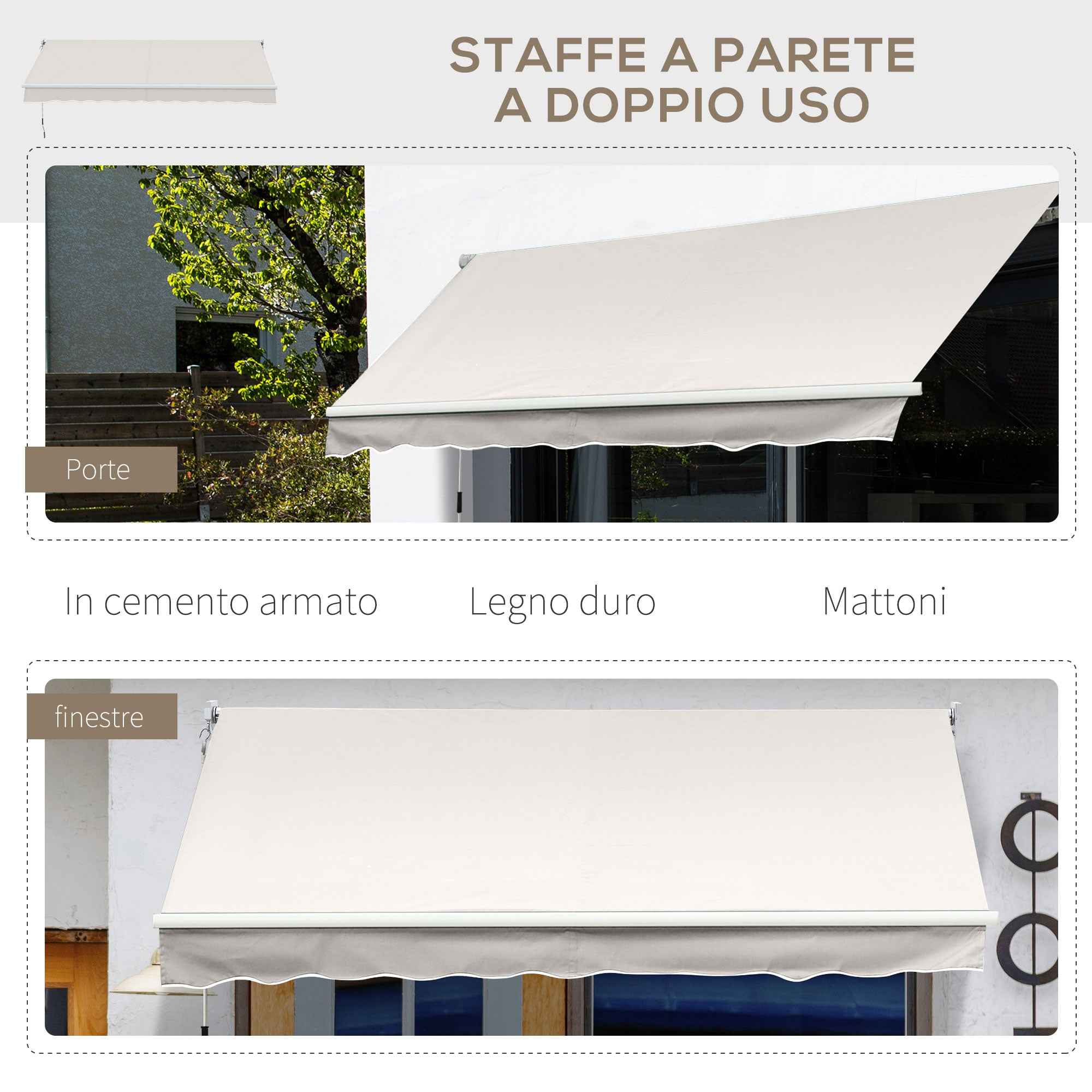 Outsunny 2x2.5m Manually Operated Awning in Aluminum and Polyester, Cream