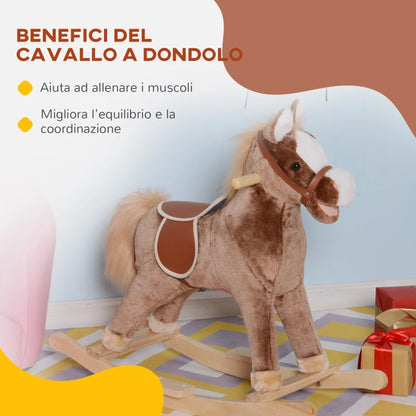 Wooden Rocking Horse Toy Ride-on Children Plush 74 × 33 × 62cm