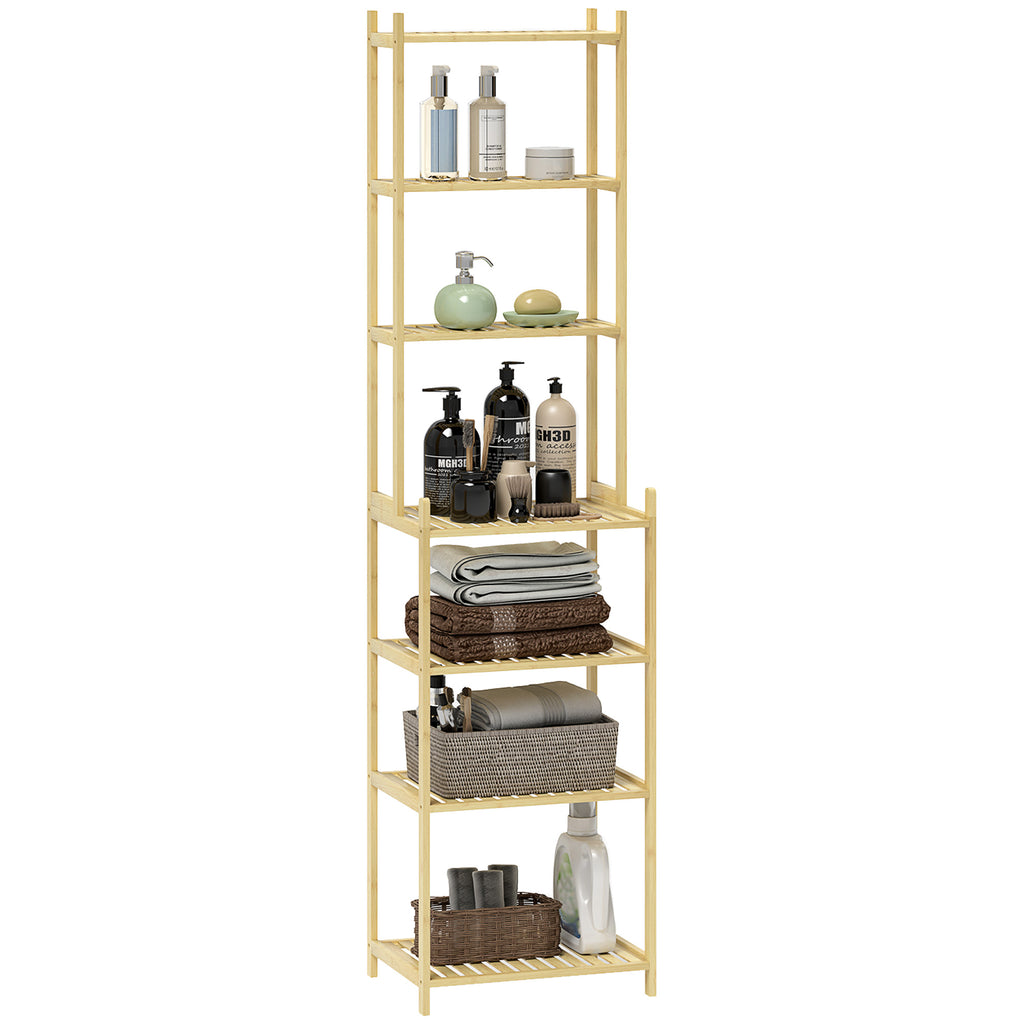 7-Tier Bathroom Shelf Unit Bamboo Storage Unit, 44x33x180 cm, Wood Color