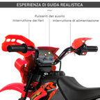 Electric Motorcycle for Children 3-6 Years in PP Plastic with Support Wheels, Headlights and Music, 102x53x66 cm, Red and Black