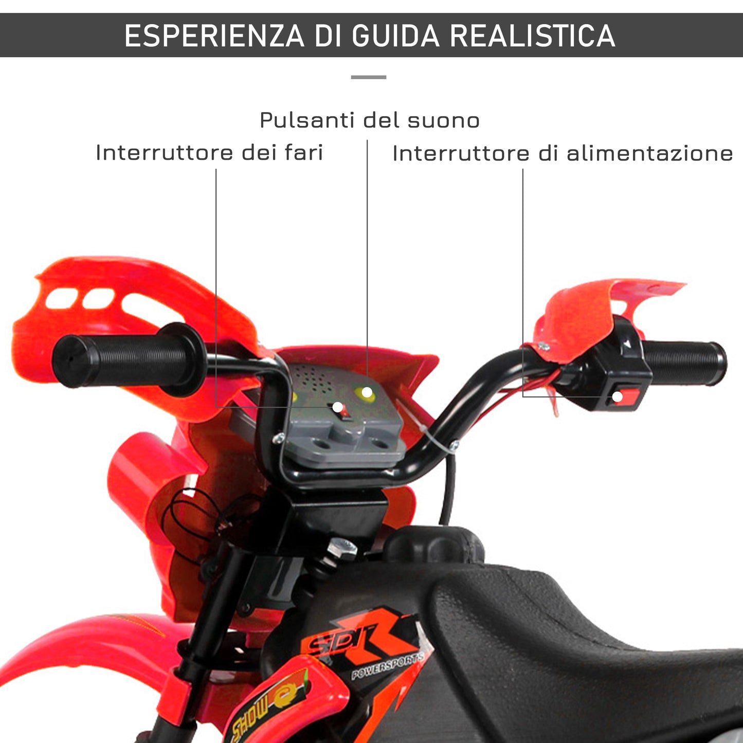 Electric Motorcycle for Children 3-6 Years in PP Plastic with Support Wheels, Headlights and Music, 102x53x66 cm, Red and Black