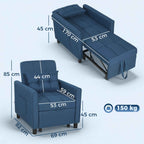 Folding Chair Bed with Adjustable Backrest and Cushion, Blue