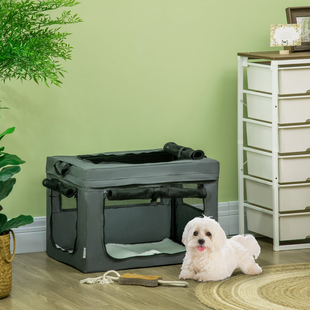 PawHut Pet Carrier for Mini Dogs and Cats with Cushion, Carry Bag and Mesh Doors, 60x42x42 cm, Grey