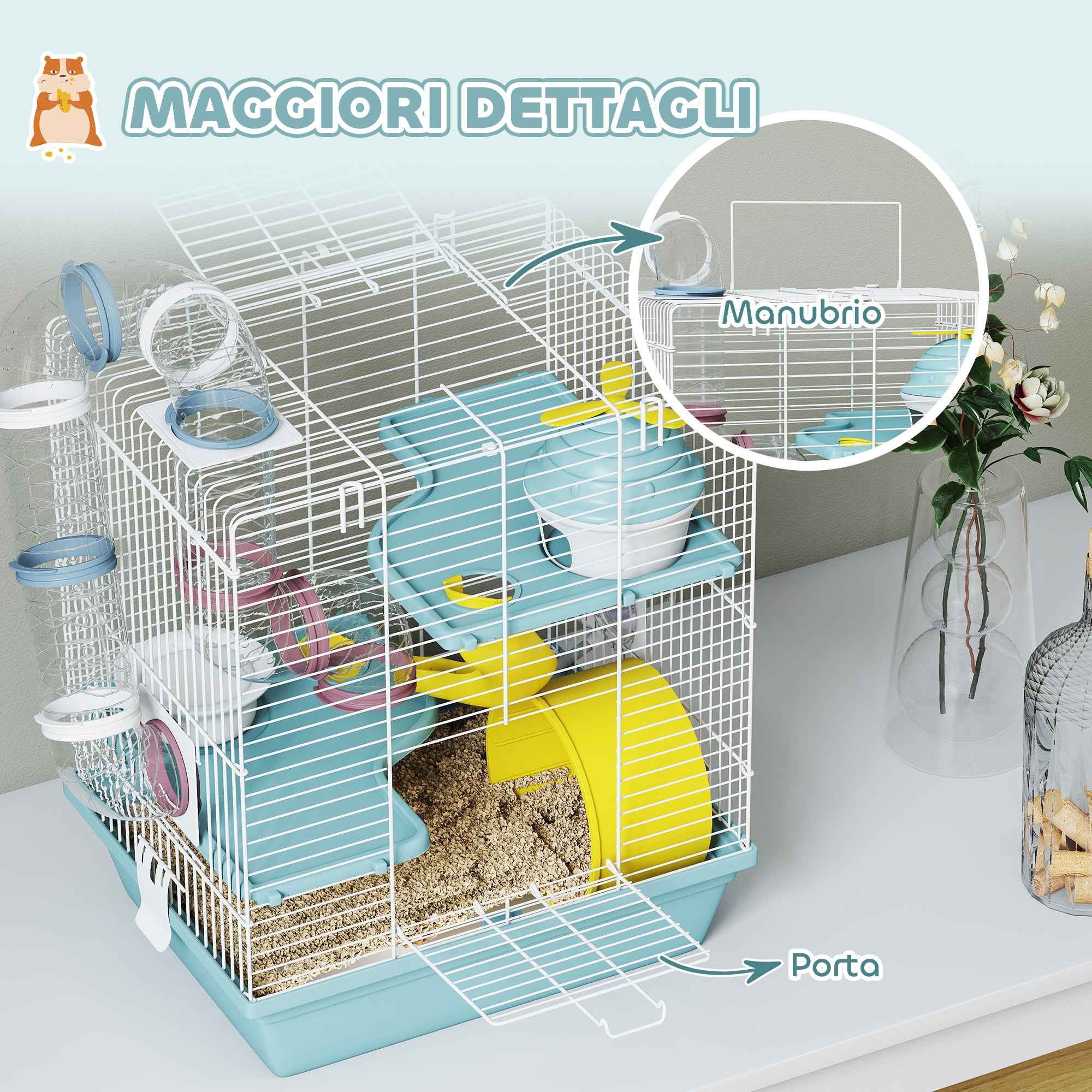 PawHut 3-Tier 12-Tube Hamster Cage with House, Ramp, and Accessories, Metal and Plastic, 34.5x27.5x41 cm, Grey