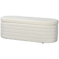 Teddy Fabric Bed End Bench with Storage Compartment for Entrance and Bedroom, 116x41x40.5cm, Cream