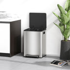 Dustbin 20L 2-Section Pedal Waste Bin with Silent Lid, in Stainless Steel and PP, 41.8x36.7x58 cm
