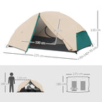 2 Person Camping Tent with 2 Vestibules, 2 Doors, 2 Windows and Carry Bag, 2.8x2.25x1.1 cm, Beige