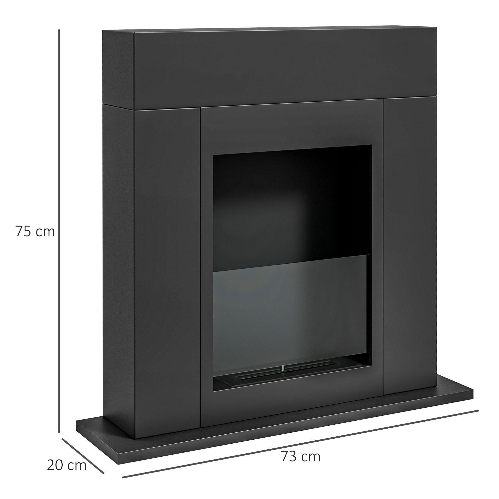 Bioethanol Fireplace with 0.9L Burner, 3 Hour Burning Time, Heated Area 20-25 m², 73x20x75cm, Black