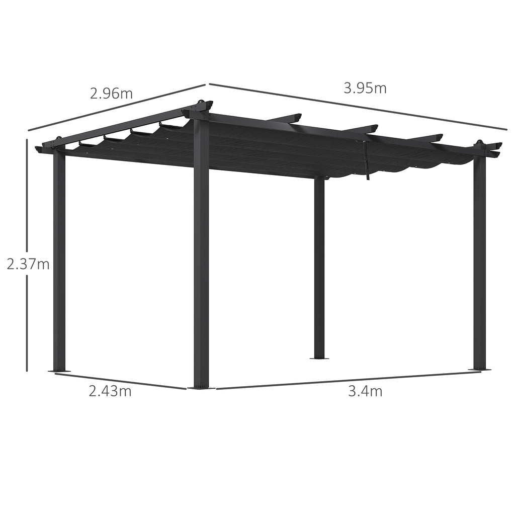 Pergola Gazebo 4x3 m with 8 Drainage Holes, in Aluminium, Metal and Polyester, Dark Gray - Borgè
