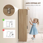 Space-Saving Slim Bathroom Cabinet with 2 Drawers, Shelves and Cabinet, 50x25x100 cm, Natural Wood