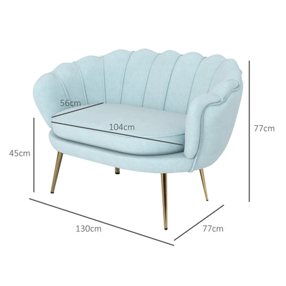 Velvet 2 Seater Sofa in Industrial Chic Style in Velvet Effect Fabric and Metal, 130x77x77 cm, Light Blue