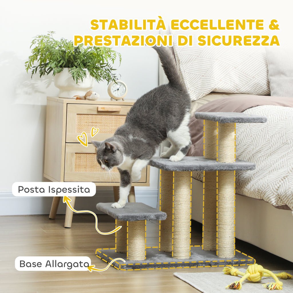 3-Step Plush Dog and Cat Ladder with Sisal Scratching Posts, 10 kg Capacity, Grey