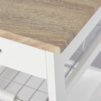 Space-Saving Kitchen Cart in Pine Wood and MDF, Storage Trolley with Drawer, Basket, 2 Trays and 4 Universal Wheels, 37x37x82cm, White