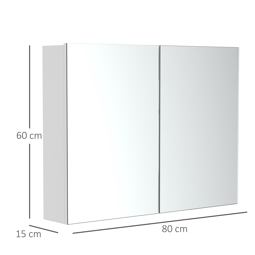 Bathroom Wall Cabinet with Mirror and 3 Shelves in White MDF 80 x 60 x 15cm