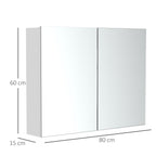 Bathroom Wall Cabinet with Mirror and 3 Shelves in White MDF 80 x 60 x 15cm