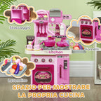 33-Piece Children's Toy Kitchen with Lights, Sounds and Faucet, Made of PP and ABS, 53x22x69 cm, Pink