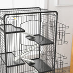 Small Animal Cage with Wheels, 5 Ramps and 5 Platforms, Bowl and Bottle, 61.5x44x131 cm, Black