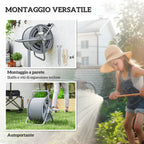 Wall Mounted and Freestanding Garden Hose Reel for 40m Hose with Crank Handle, Grey