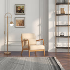 Velvet Armchair with Wooden Frame, S-Spring Padding and Cushion, 61x78x76 cm, Beige