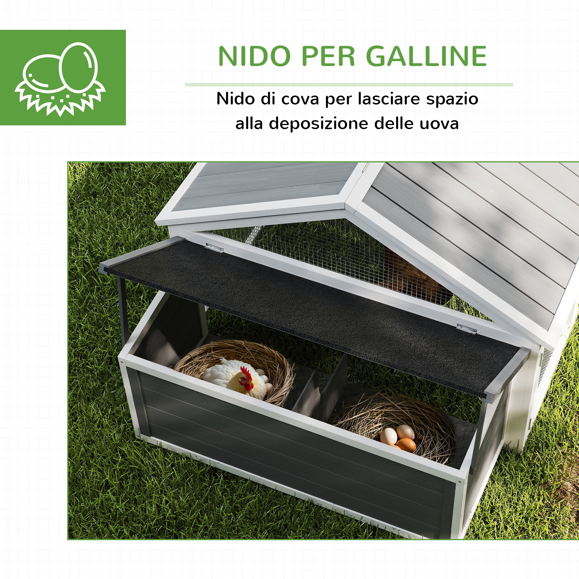 PawHut Wooden Chicken Coop for 4-8 Chickens with Wire Mesh and Opening Roof, 240x112.5x76 cm, White