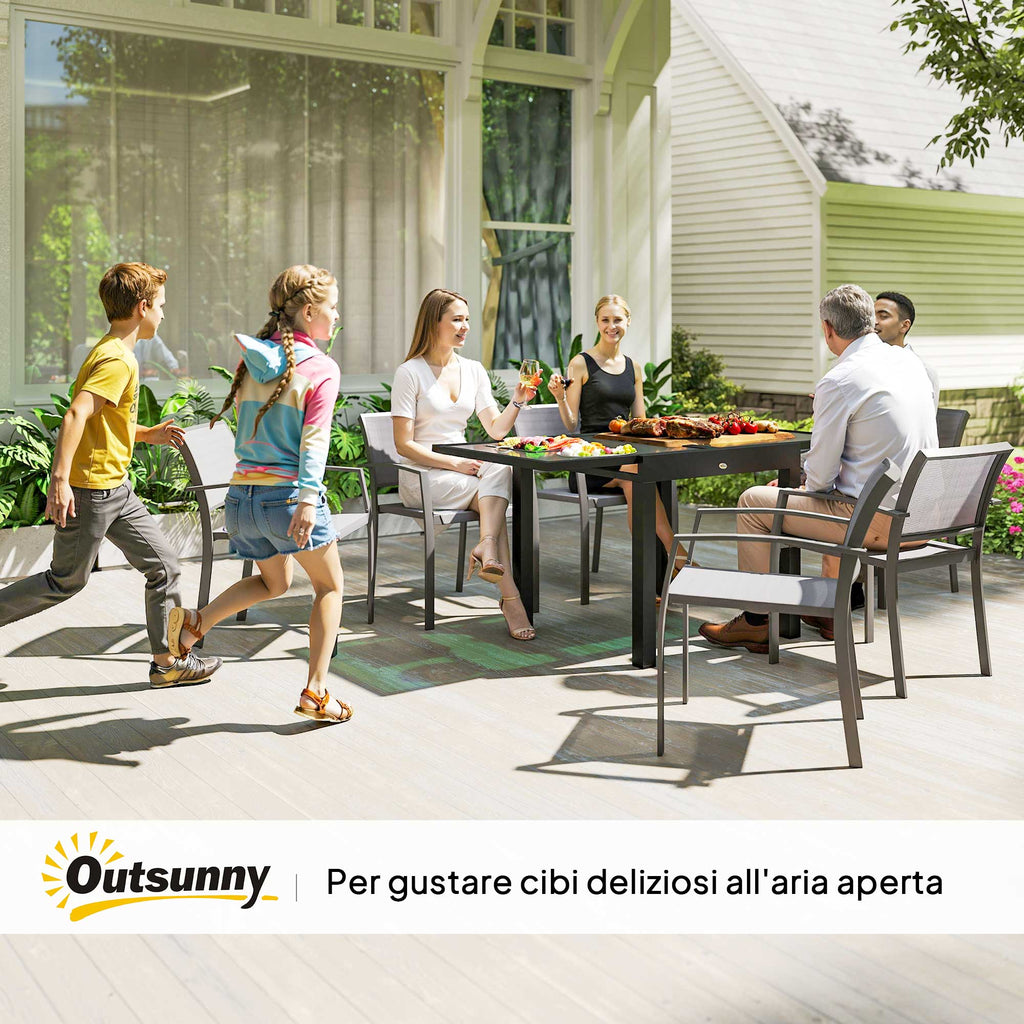 Extendable Garden Dining Table with Glass and Aluminum Top, 80-160x80x75 cm, Black and Transparent