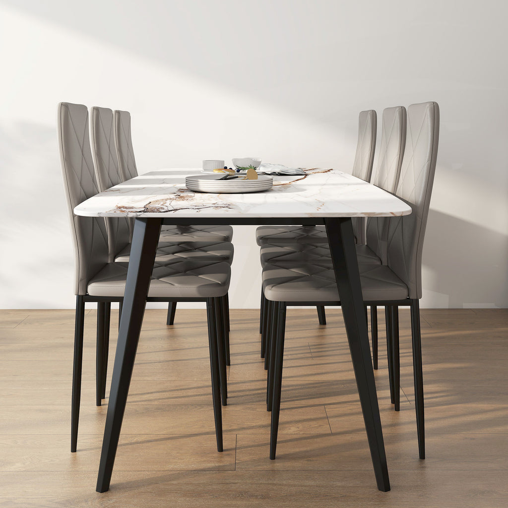 Set of 6 Modern High-Back Dining Chairs in Faux Leather and Steel, 41x50x97 cm, Grey