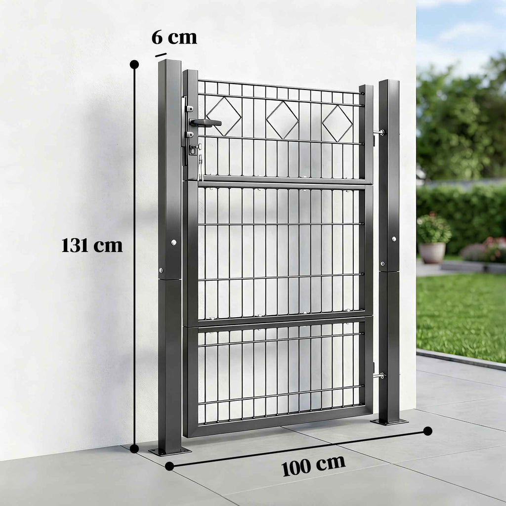 Outsunny Gate 100x131 cm, Galvanized Metal, Lock, Keys, Handle, 2 Posts