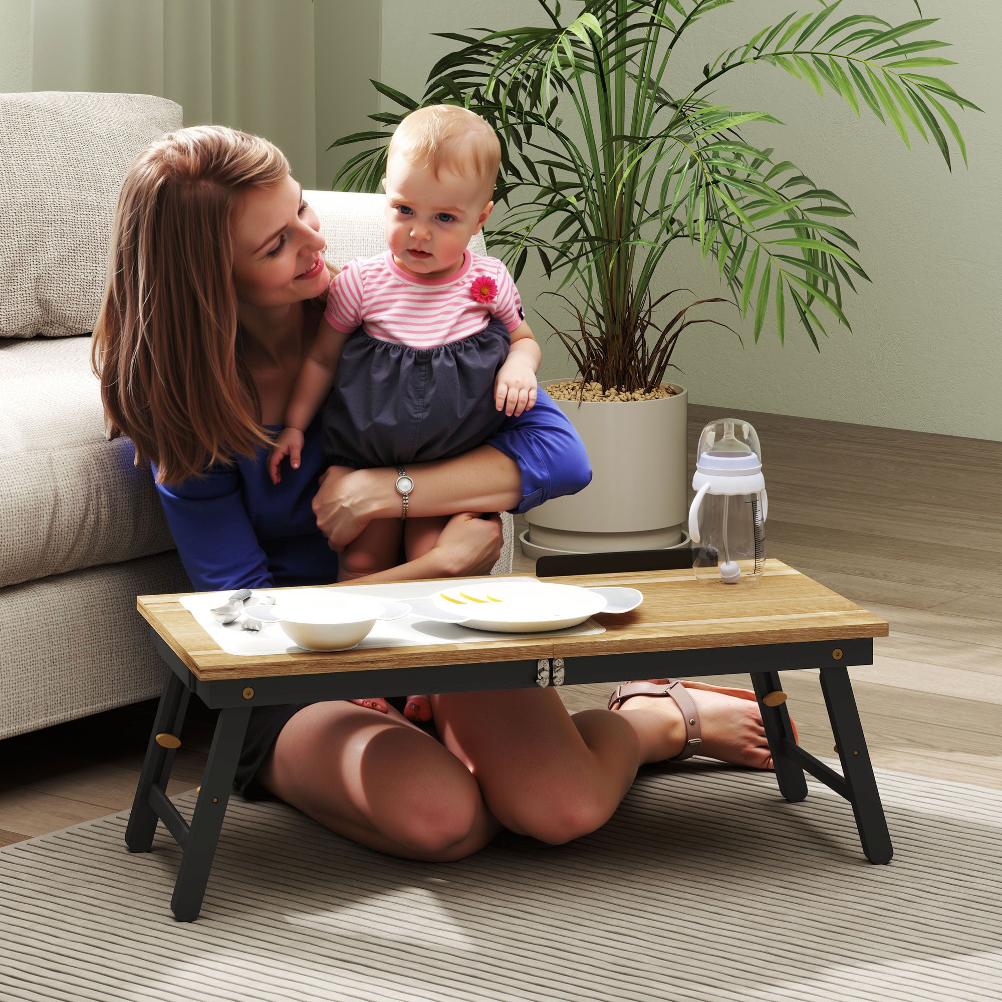 Tilting and Adjustable Monitor Stand with Side Drawer, in Wood, 86x33x22.5-32 cm, Oak and Black