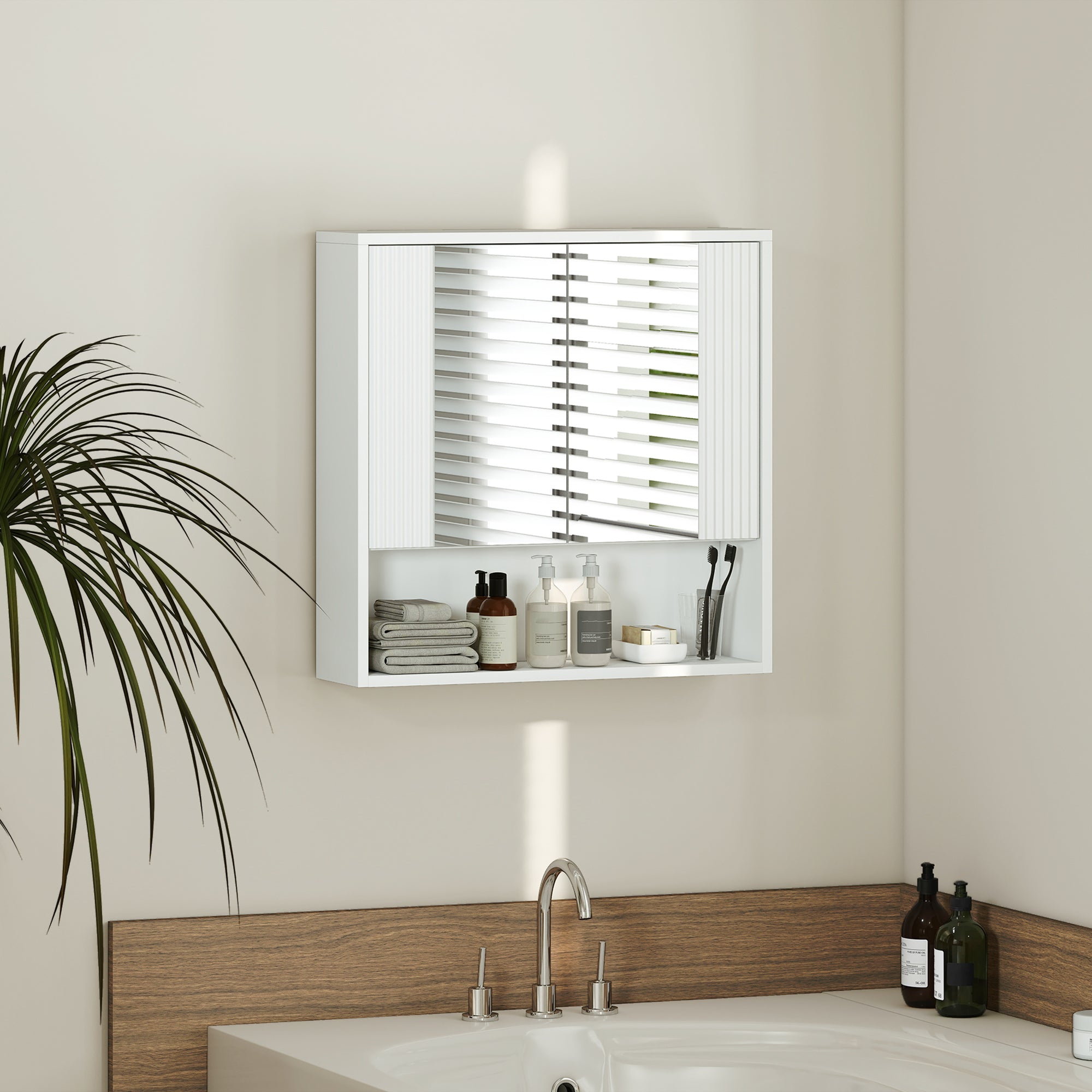 HOMCOM Wall-Mounted Bathroom Cabinet with Soft-Close Doors and Adjustable Shelf