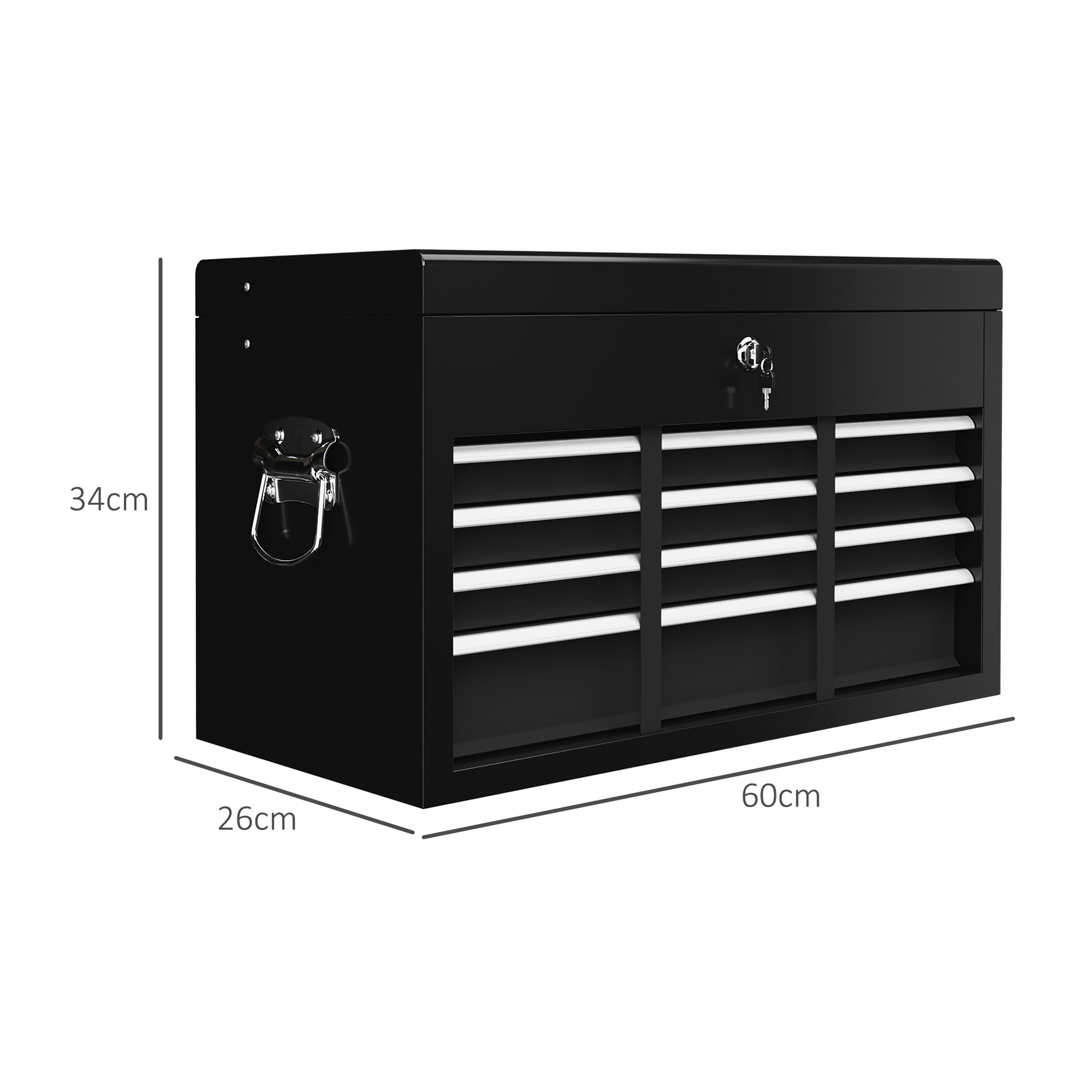 HOMCOM 6-Drawer Tool Box in Steel with Lock, 60x26x34cm, Black - Borgè