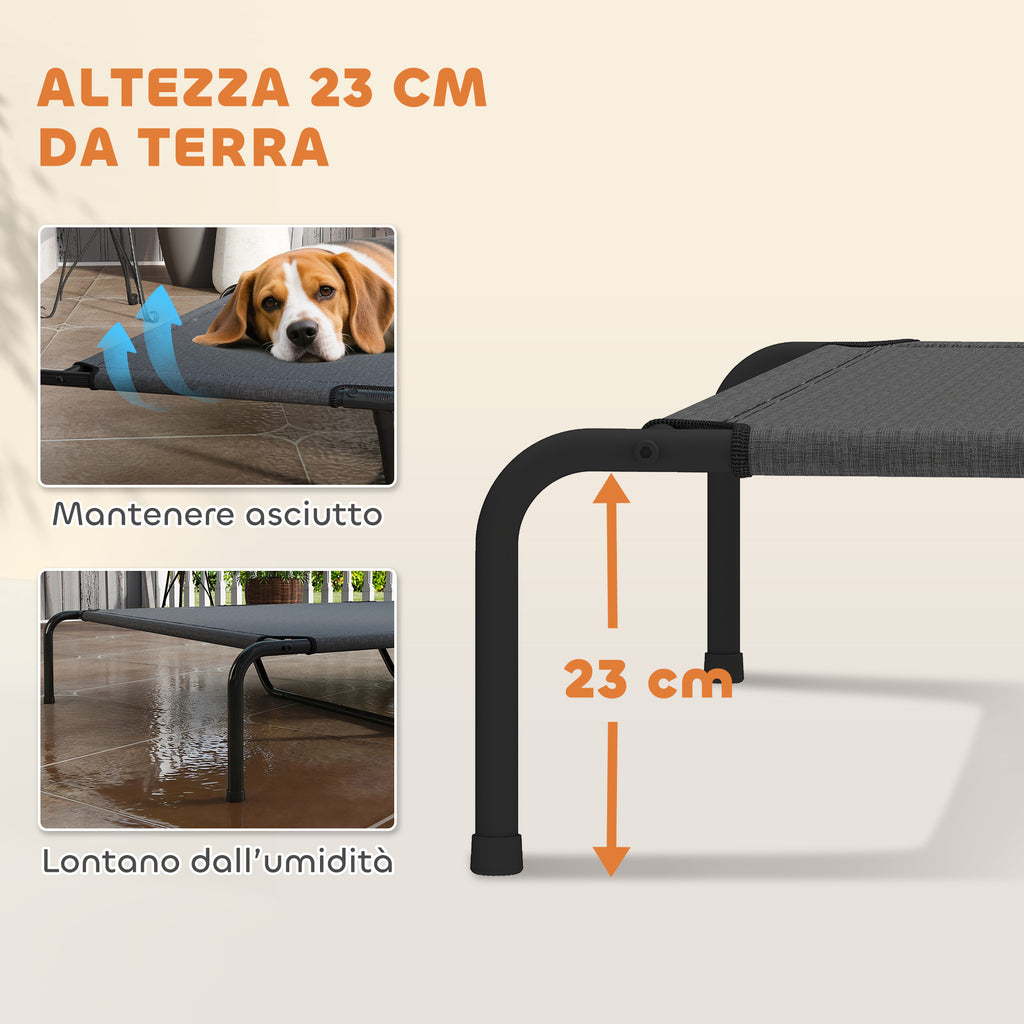 PawHut Raised Outdoor Dog Bed for Large Dogs, Made of Steel and Breathable Mesh, 152 x 94 x 23 cm, Grey