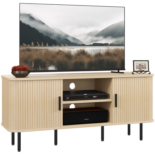 55" TV Cabinet with 2 Cabinets and 2 Shelves in Wood and Steel, 120x40x55 cm, Black and Oak