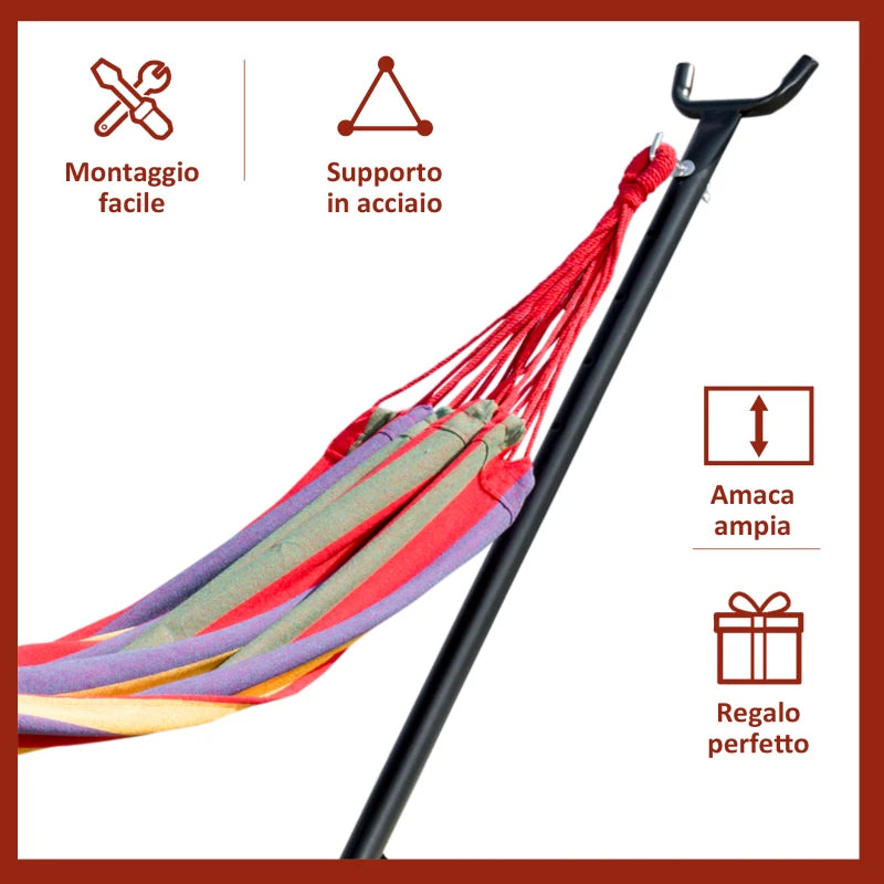 Freestanding Garden Hammock with Steel Frame and Multicolored Cotton, Carrying Case Included - Borge' Group Limited