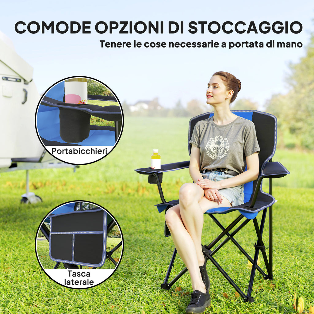 Folding Camping Chair with Pocket and Cup Holder with Carrying Bag, Blue