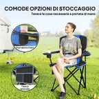 Folding Camping Chair with Pocket and Cup Holder with Carrying Bag, Blue