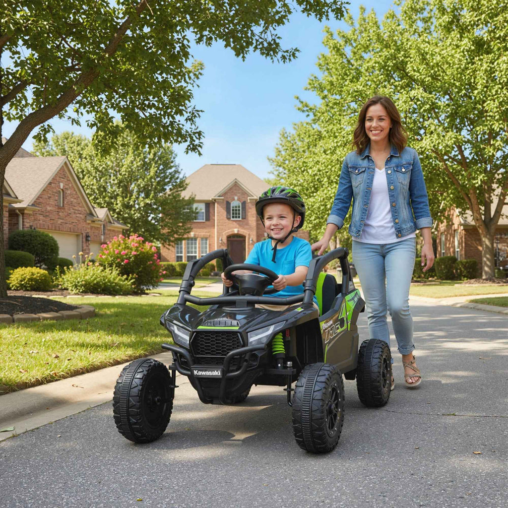 AIYAPLAY Electric Ride-On Toy Car for Children 3-5 Years Old, 12V, Licensed by KAWASAKI, Dual Motor, Remote Control and Music, Black