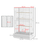 PawHut Bird Cage with Removable Tray and Perches, Parrot Aviary, 61x36.5x98 cm, White