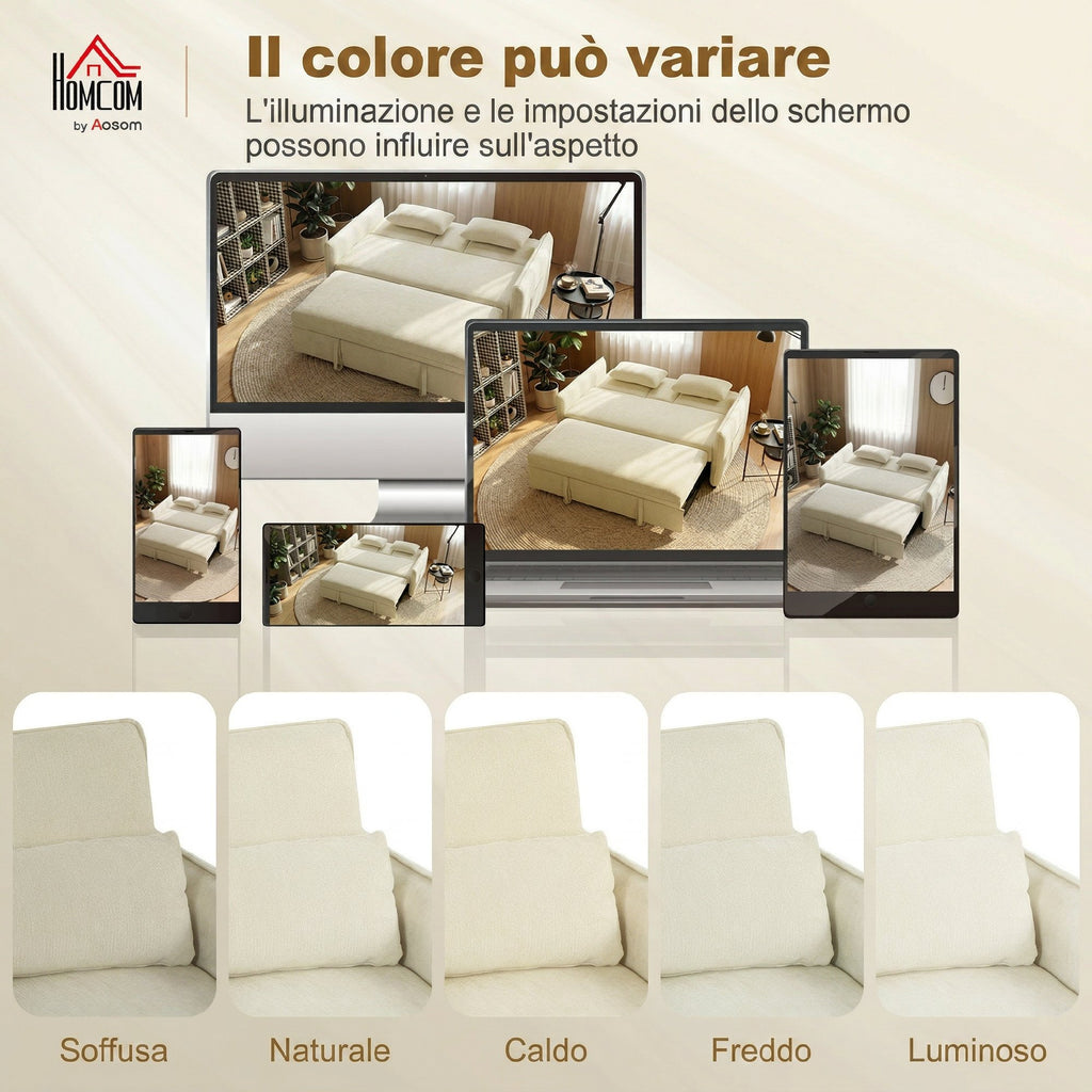 HOMCOM 3-in-1 2-Seater Sofa Bed with 3-Position Adjustable Backrest and 2 Cushions, Chenille, Beige
