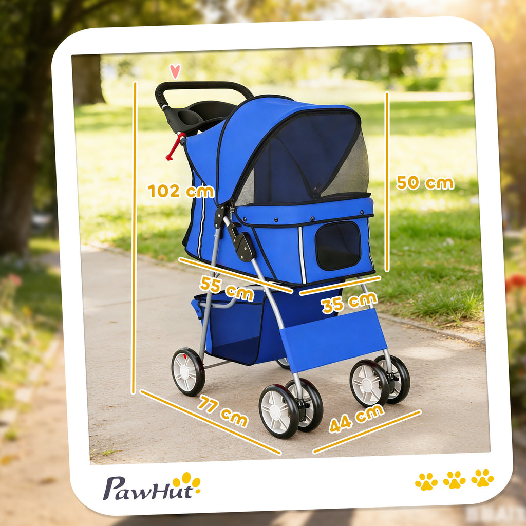 PawHut Dog Stroller, Foldable Pram for Dogs and Cats, Up to 10kg, Blue