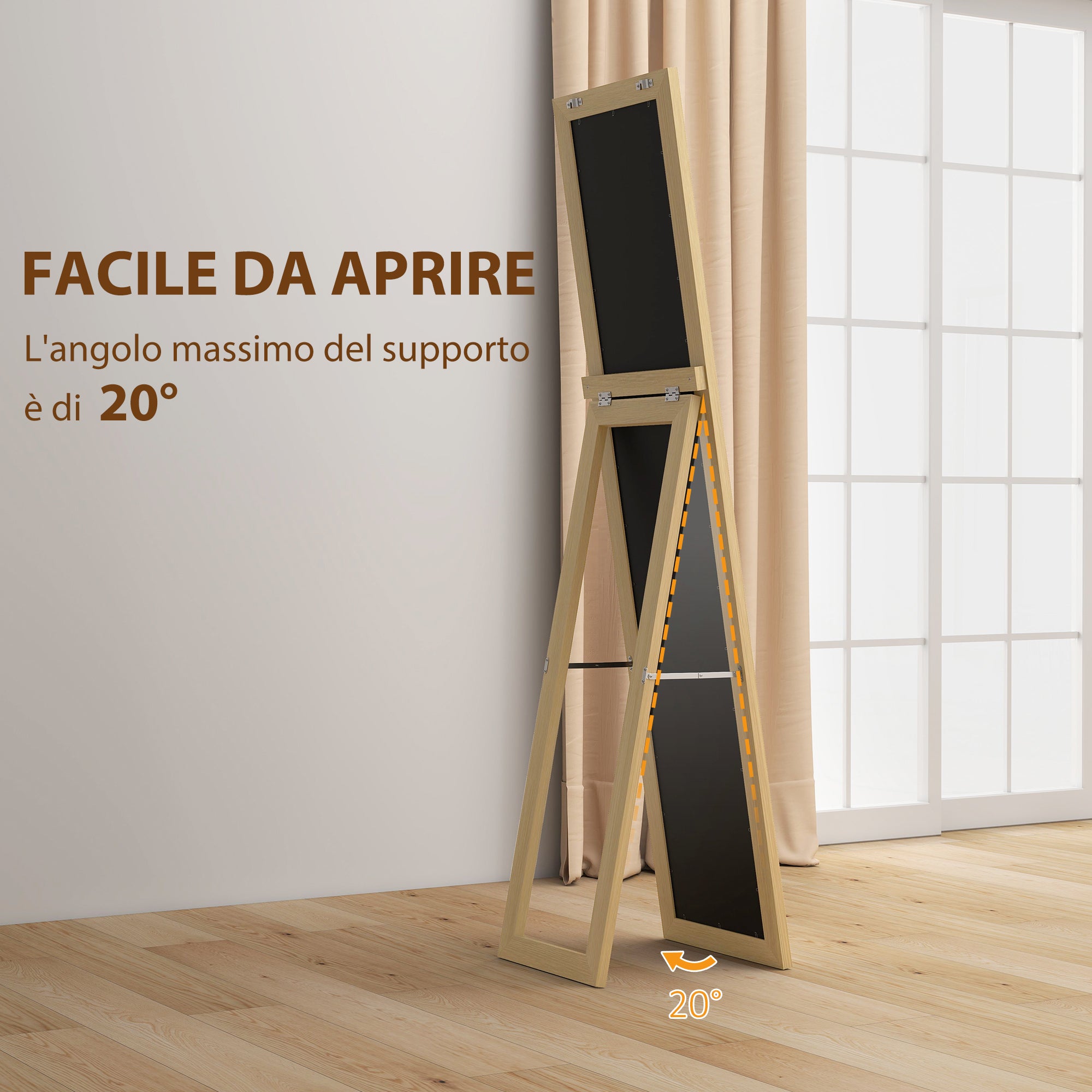 HOMCOM Vertical Wall or Floor Mirror with MDF Frame, 37x40x155 cm, Oak and Transparent