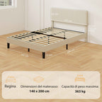 HOMCOM 140x200cm Bed Frame with Height-Adjustable Padded Headboard and Slats, Corduroy, Grey