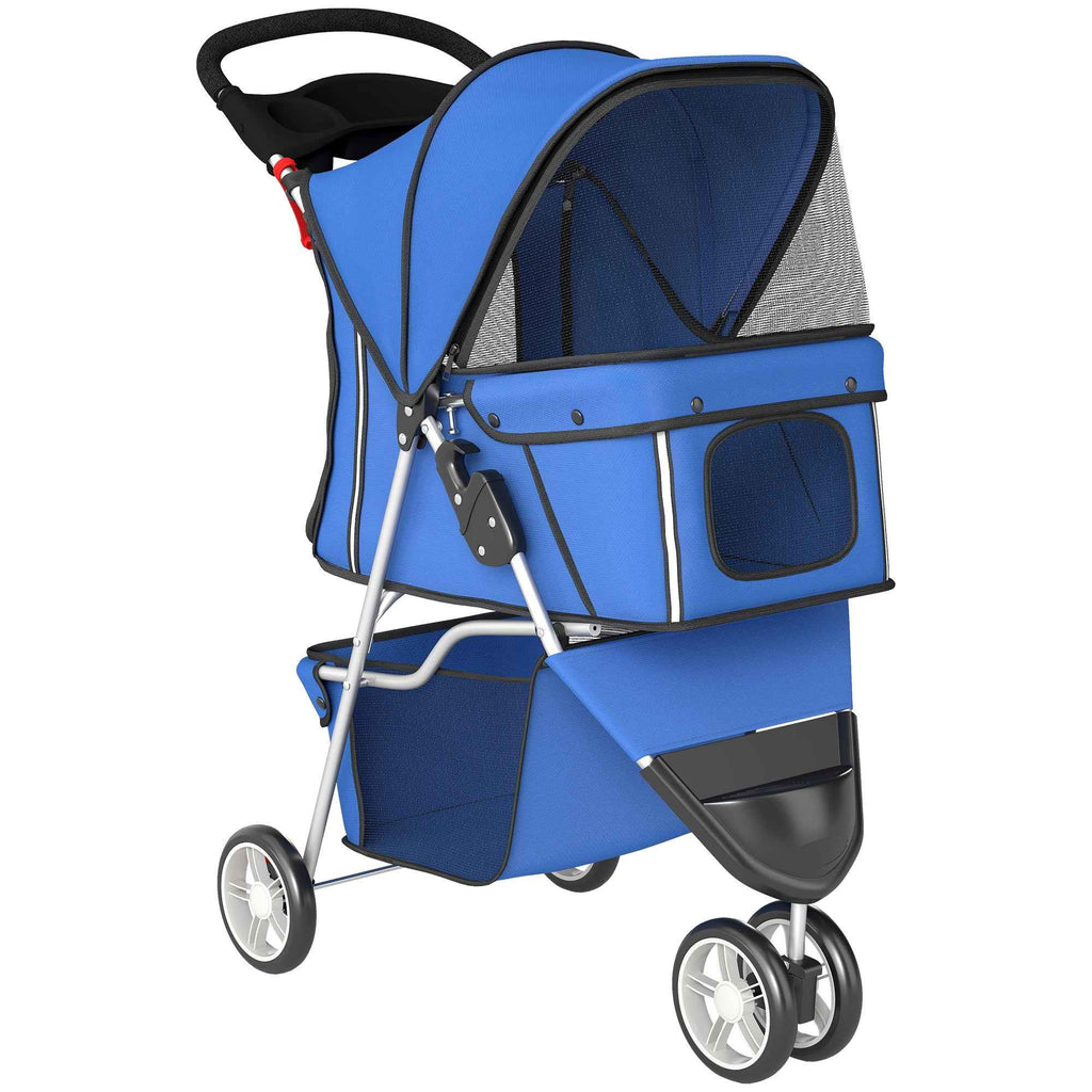 PawHut Folding Dog Stroller with Cup Holder and Basket, 77x44x102 cm, Blue