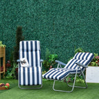 2-Piece Folding and Reclining Outdoor Lounge Chair, Sun Lounger with Padded Cushion, Blue and White - Borge' Group Limited