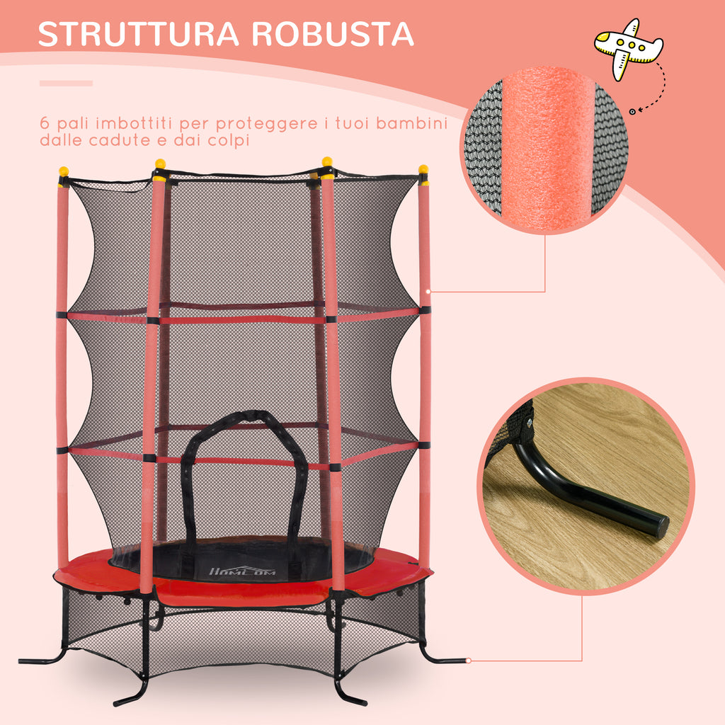 Children's Trampoline Ø1.6x1.9 m with Safety Net and Padded Poles, Ages 3-10 Years, Red