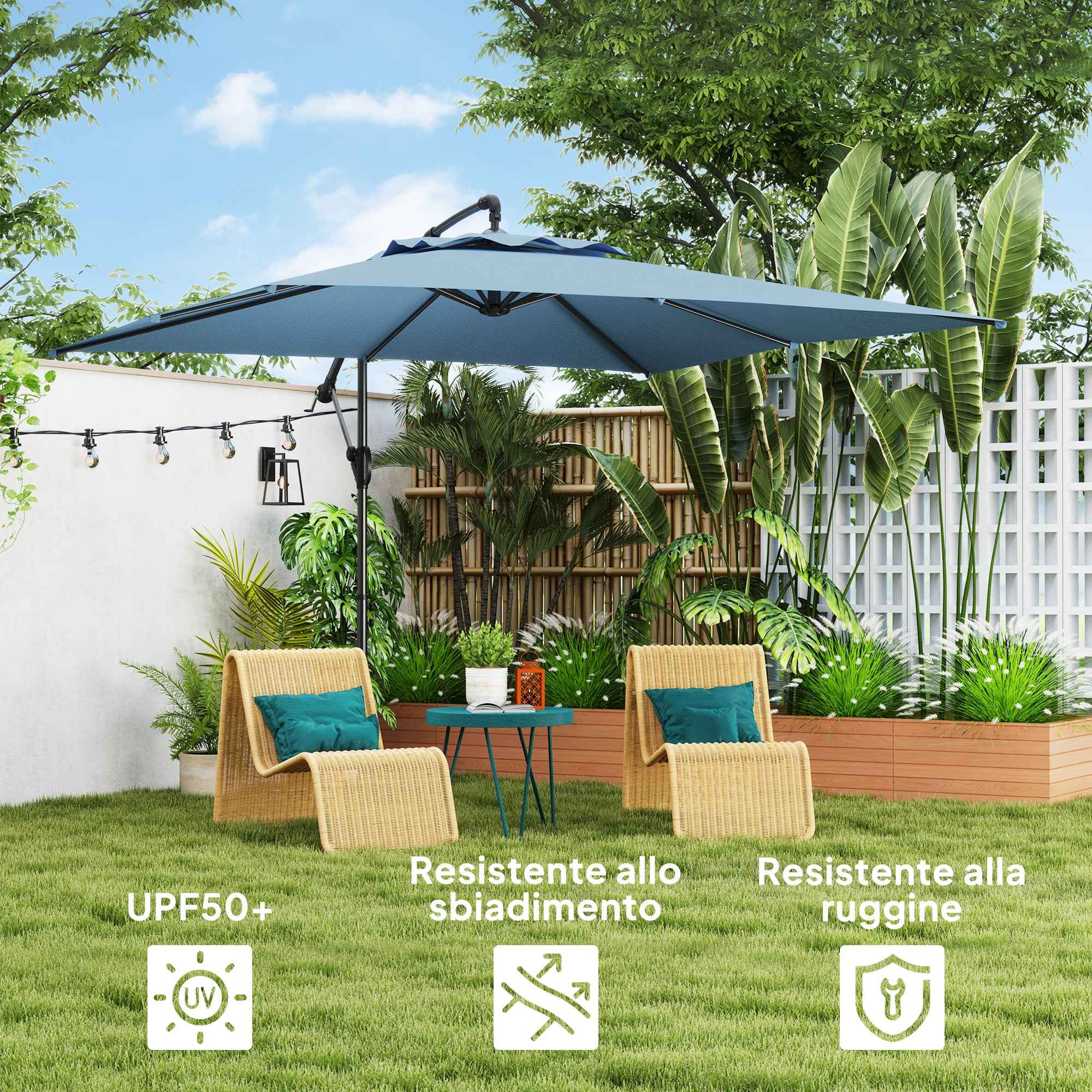 Outsunny 3x3.25m 360° Adjustable Off-Center Garden Umbrella, Light Blue