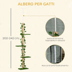 Cat Tree with Adjustable Tension Rod, 202-242 cm, Ceiling Mount, Green