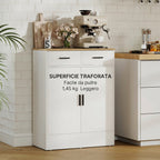Modern Sideboard with 2 Drawers and 2 Doors, Adjustable Internal Shelf, White and Wood