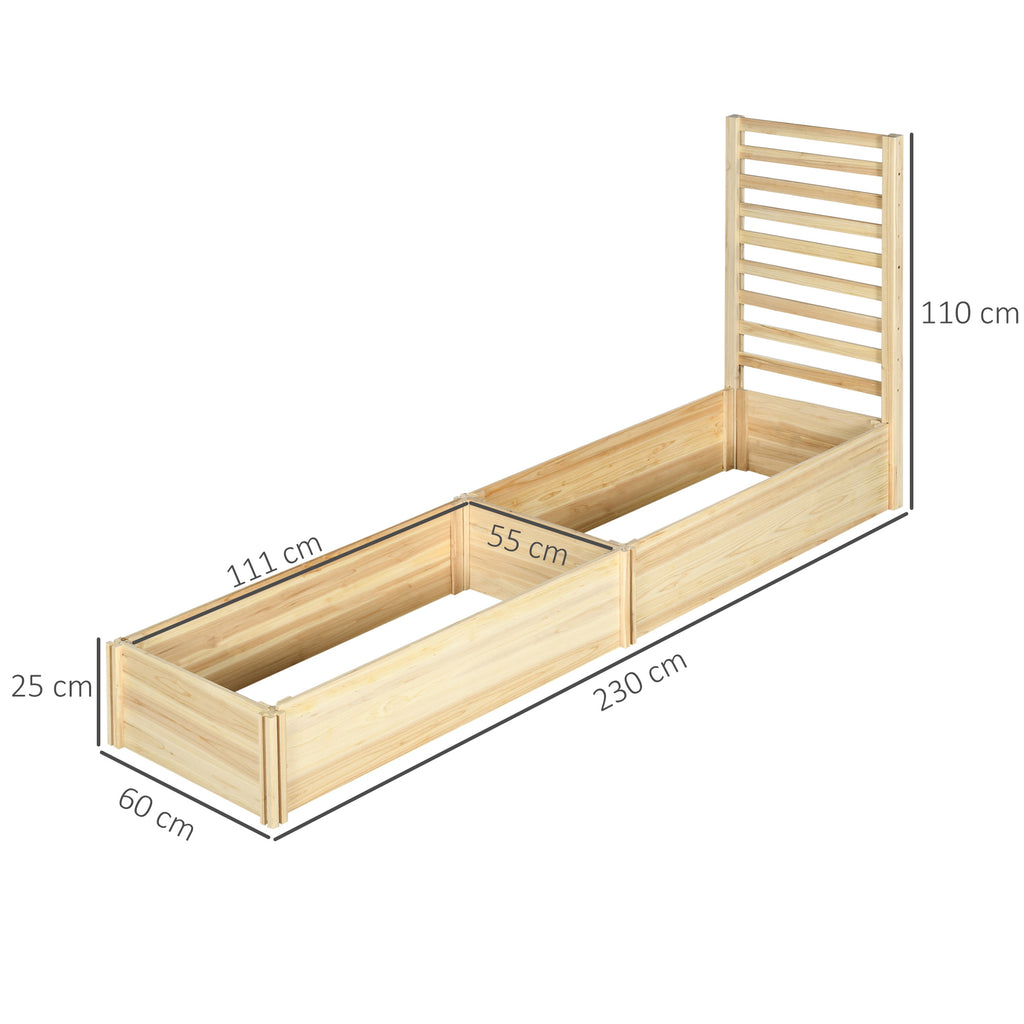 Planter with Trellis for Climbing and Open Bottom, in Fir Wood, 230x60x110 cm, Wood color